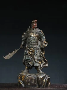 Statua scultura 17" Cina bronzo dorato drago Guan Gong Guan Yu dio guerriero - Foto 1 di 14