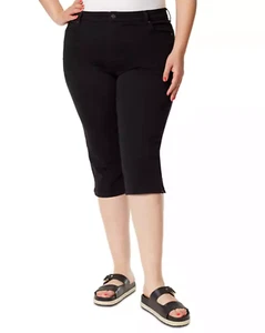 d Jeans Women's High-Waisted Capri Jeggings Sz 20W Solid Black Stretchy Comfort - Picture 1 of 6