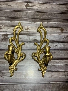 Vintage Pair of Syroco Gold Wall Sconce Candle Holders #2336 L & R - Picture 1 of 5