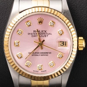 Rolex Datejust 69173 Fluted Bezel Two-Tone Jubilee Watch 26mm Pink Diamond Dial - Picture 1 of 9