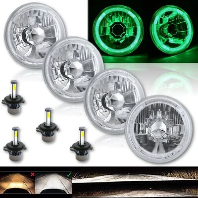 Juego de 4 faros de cristal ojo de ángel halo LED verde de 5-3/4" con bombilla LED 6k 20/40w Foto 1 de 4