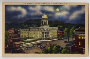 1939 Murphy Nc Cherokee County Court House at Night Moon B postal - Imagen 1 de 1
