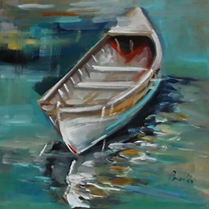 PAESAGGIO MARINO BARCA dipinto ad olio UCRAINA DEMENKO NATALIA 8X8 - Foto 1 di 12
