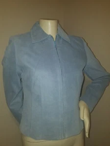Revue Blue Leather Suede Zip Up Zipper Womens Jacket Coat Size 4 CUTE SEXY - Foto 1 di 10