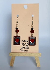 Vintage Queen of Hearts Earrings Handmade Playing Card Jewelry Retro Gift for He - Picture 1 of 1