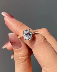 3Ct Oval-Cut Real Moissanite Solitaire Wedding Ring 14K Yellow Gold Plated - Picture 1 of 5