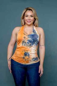 Sexy ORANGE BLUE Tie Dye HALTER TANK TOP Size 3XL Womens Plus 3X V Neck - Picture 1 of 4