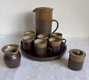 Vintage Abaty handgeworfen Steinzeug walisische Keramik Kaffeekanne Tassen Zucker Milch Tablett - Bild 1 von 21