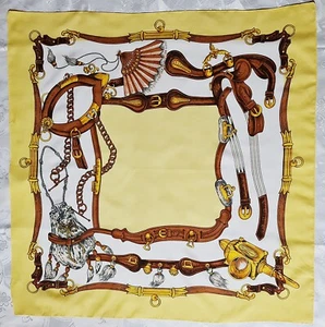 SCARF ITALY VINTAGE AUTHENTIC EQUESTRIAN ART HORSE HARNESSES YELLOW 31" SQUARE - Picture 1 of 3