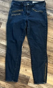 Pantalones de mezclilla ajustados de tiro alto Pistola para mujer talla 31 elásticos lavados oscuros con cremallera tobillos - Imagen 1 de 9