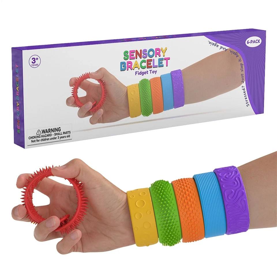 Pulseiras inquietação crianças tapa brinquedos inquietação 6 peças estudantes  - Imagem 1 de 4