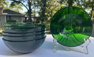 6 Beautiful Emerald Forest Green Glass 5 1/2” X 2” Coupe Bowls - Picture 1 of 9
