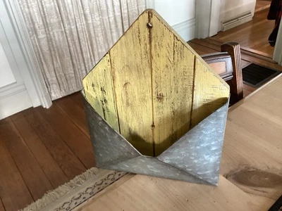 Custom Made Cottage Primitive Wood & Metal Hanging Porch Pocket - 11"  x 8-1/2" - Image 1 of 3