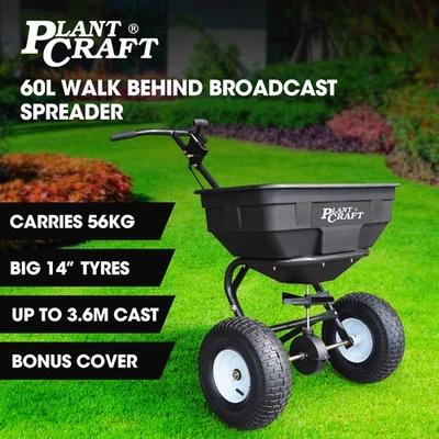 PLANTCRAFT Walk Behind Spreader Broadcast 60L Seed Fertiliser Lawn Soil - image 1 of 4