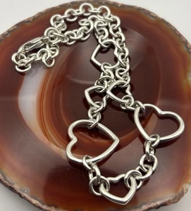 Tiffany & Co. Rare Sterling Silver Round Link Six Open Heart Heavy 16” Necklace - Picture 1 of 13