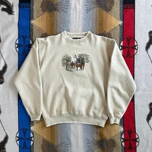 Vintage 90s Deer Nature Animals Crewneck Sweatshirt Size Medium Embroidered - Picture 1 of 5