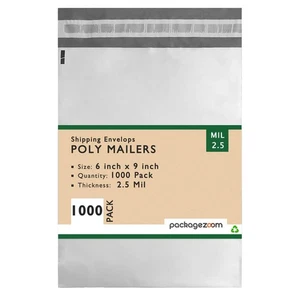 6x9 Poly Mailers Shipping Envelopes Bags Waterproof Self Sealing 2.5 Mil Whit... - Picture 1 of 7