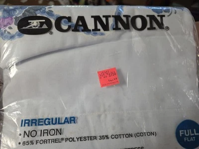 Vintage Cannon Irregular  Full Flat Sheet Blue Floral Cotton Polyester 81×96 - Image 1 of 3