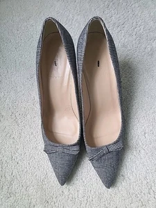 J.Crew Glenn Plaid Black White Pumps W/Bow Size 10 Stunning! - Picture 1 of 5