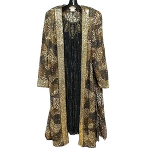 Roamans Kleid Jacke Set Damen A4 Schwarz Gold Animal Print Pailletten Party Abend - Bild 1 von 10