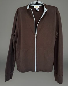 Talbots Petite Womens Athleisure Jacket Brown Cotton/Modal/Spandex Full Zip Sz L - Picture 1 of 19