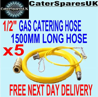 CATERSPARESUK 5 x CATERHOSE COMMERCIAL CATERING YELLOW GAS HOSE FLEX 1/2 1.5 METER 1500MM x5