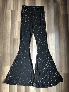 Black Sheer Mesh Rhinestone Flare Bell Bottom Festival Rave Pants Women’s SZ XL - Picture 1 of 3