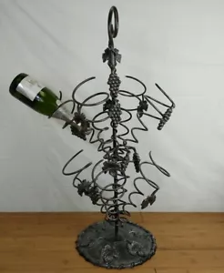 Round Metal Wine Rack with Grape Leaf Design Holds 7 Bottles - Picture 1 of 12