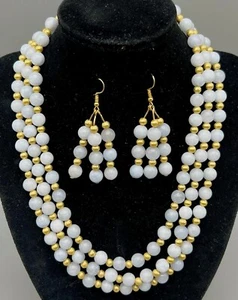 Stunning 3-Strand Aquamarine Necklace and Earring Set - 112g - Picture 1 of 3