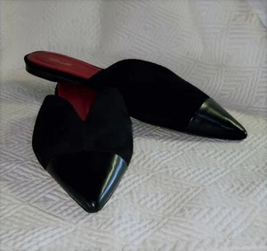 Diane von Furstenburg US 8 ~ EU 38 BLACK Cap Toe LOVE Flat Slide Mules EXCELLENT - Picture 1 of 24
