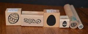 EASTER Rubber Stamp on Wood Set (6) NEW Easter Eggs - Picture 1 of 12
