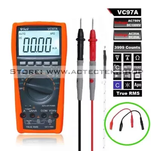 VC97A 3999 True RMS Multimetro Digitale Auto Gamma DMM Tensione AC DC Venditore USA - Foto 1 di 8