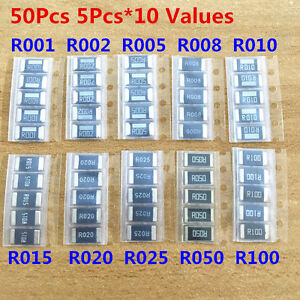 50PCS 10 Value 2512 SMD Alloy resistor assorted kit R001 R005 R010 R050 R100 1R