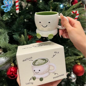 Adorable Ceramic short legs mug cups - Functional Design - Green - Picture 1 of 2