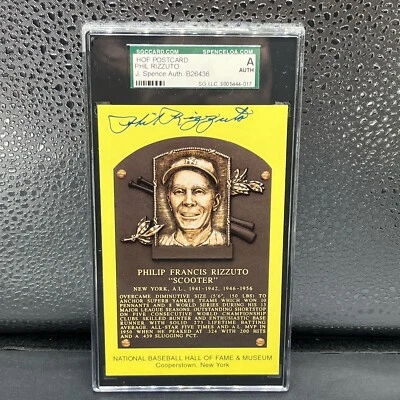 Phil Rizzuto Signed Gold HOF Plaque Postcard Yellow Yankees JSA / SGC - Image 1 of 2