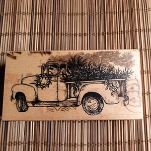 PSX Rubber Stamp K-2052 Old Truck Christmas Tree Wreath - Picture 1 of 4