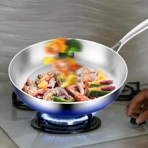 Edelstahl Bratpfanne Herd Omelettpfanne leicht zu reinigen flacher Boden Pfanne - Bild 1 von 22