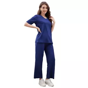 Women's Stretchy Pajama Set Short Sleeve Top and Long Pants V-neck Casual Lou... - Picture 1 of 6
