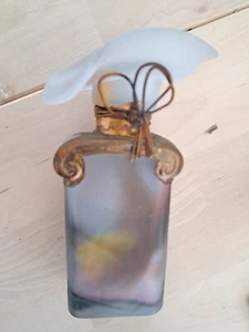 Artist SIGNED VINTAGE ART GLASS SPELL BOTTLE FROSTED GLASS COPPER SCROLL WIRE 7” - Picture 1 of 10
