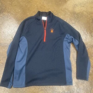 Spyder Outbound Sweater Mens XL 1/4 Zip Pullover Fleece Jacket Blue Navy Orange - Picture 1 of 5