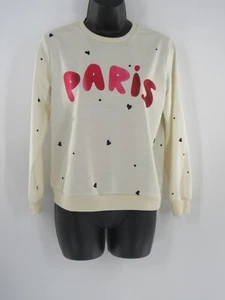 Girls Shein Paris Hearts Ivory Crewneck Sweatshirt, Size 11-12y Cute Casual - Picture 1 of 4