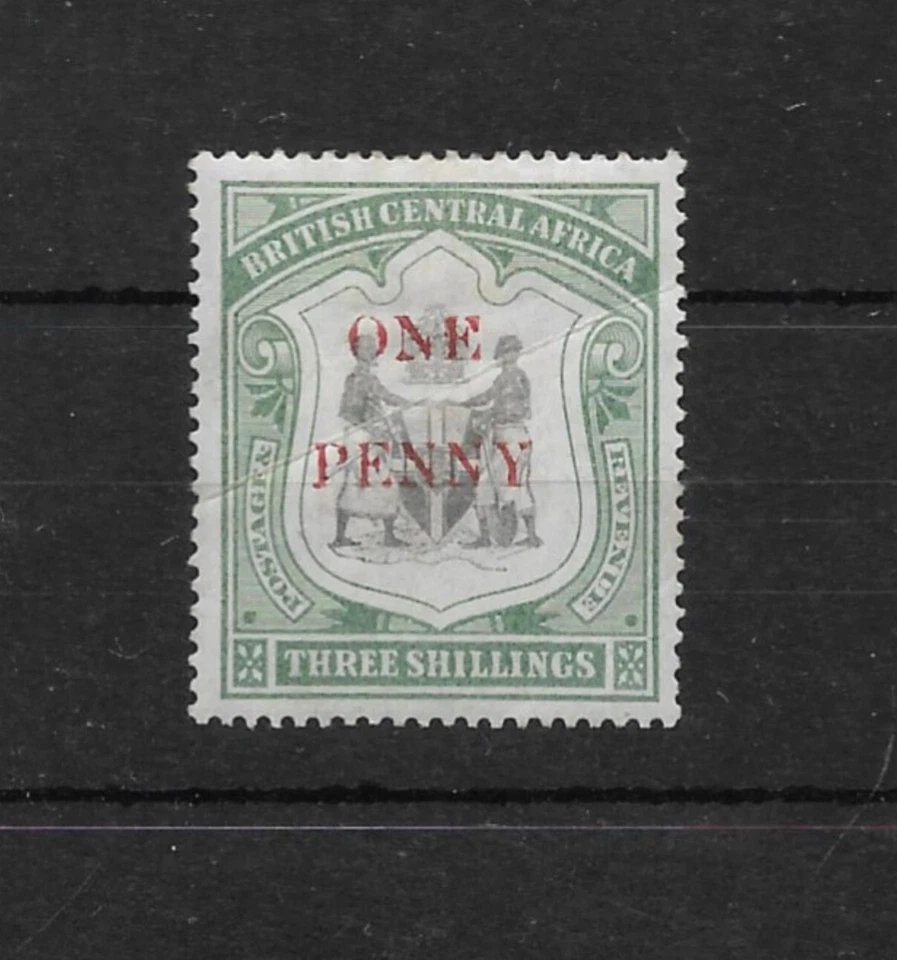 Nyasaland 1897 QV 1d sobre 3s negro y verde LMM (N181) Foto 1 de 1