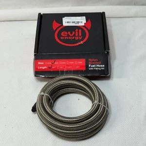 EVIL ENERGY Fuel Line Kit,AN6 Braided Nylon Fuel Hose PTFE 10FT Silver (no Fit - Bild 1 von 6