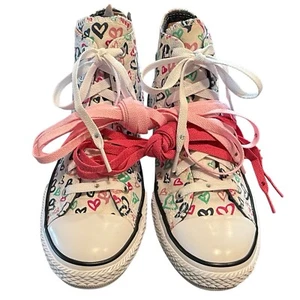 Converse Chuck Taylor High Tops Heart Print Custom Crystal Bling & 3 Pair Laces - Picture 1 of 15