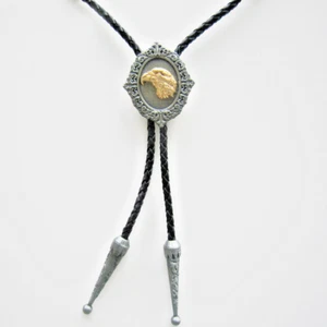 BOLO TIE CRAVATE WESTERN TETE D AIGLE DOREE - Picture 1 of 2
