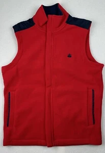 Brooks Brothers Full Zip Fleece Vest Polyester Red Navy Blue Trim Men's Size S - Picture 1 of 6
