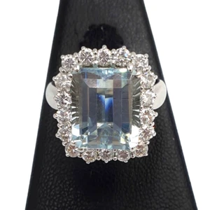 Anillo Con Acuamarina 5,97ct Oro Blanco 18K Y Diamantes Naturales 1,08ct F/VVS1 - Imagen 1 de 12