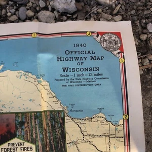 1940 Wisconsin Map north woods Pre WWII WI vintage - Picture 1 of 24