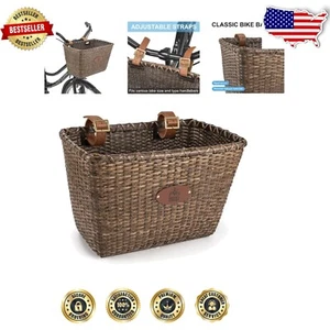 Handmade Natural Rattan Bike Basket for Stylish Adults - Retro Front Design - Picture 1 of 9