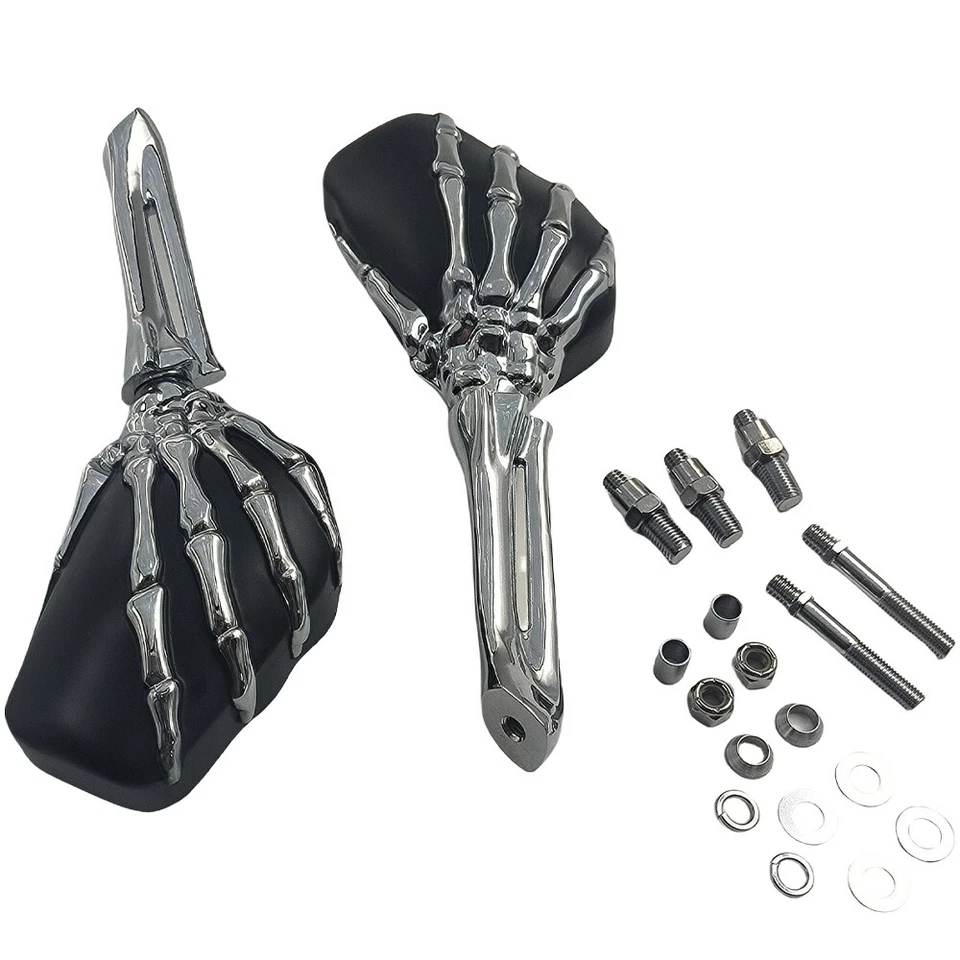 Espejos retrovisores esqueleto calavera cromados negros para Harley Dyna Softail Sportster Touring Foto 1 de 4